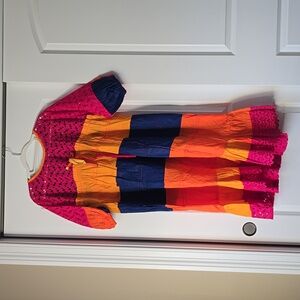 Patchwork  freestyle dress with very pink lace top and bottom. One size fits all